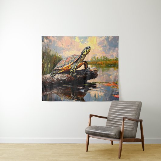 Schattigee Schildpad op een Log Everglades schilde Wandkleed (In Situ (horizontaal))