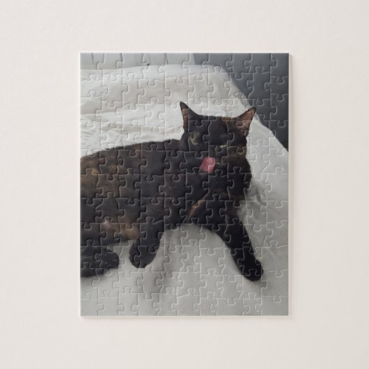 Schattigee schildpad Shell Kat op bed, Puzzels (Verticaal)