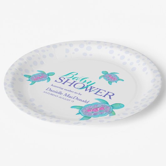 Schattigee schildpad waterverf custom baby shower papieren bordje (Gekanteld)