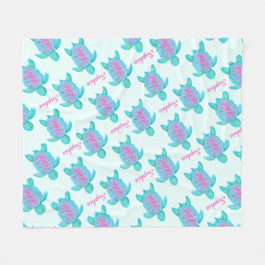 Schattigee schildpad waterverf kunst aangepaste na fleece deken (Voorkant (Horizontaal))