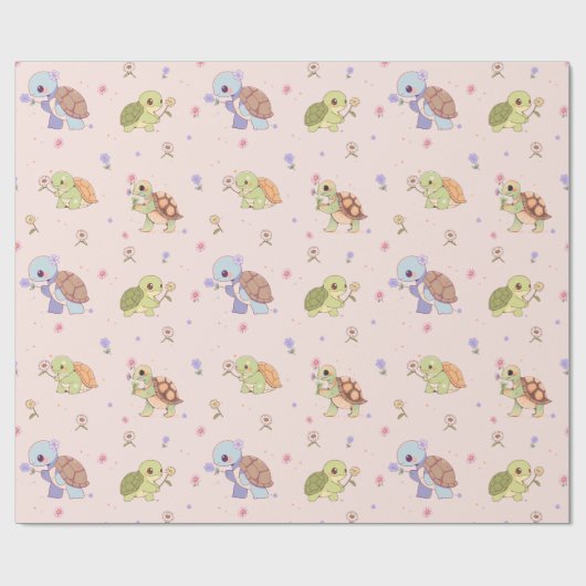 Schattigee schildpadden met bloemeninpakpapier cadeaupapier (Vlak)
