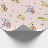 Schattigee schildpadden met bloemeninpakpapier cadeaupapier (Hoek)