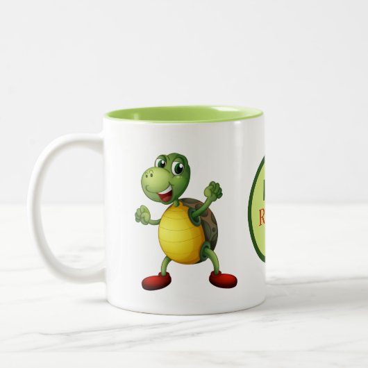 Schattigee schildpadliefhebbers Monogram toevoegen Tweekleurige Koffiemok (Links)
