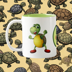 Schattigee schildpadliefhebbers Monogram toevoegen Tweekleurige Koffiemok