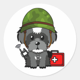 Schattigee Schnauzer Dog Dragen legerhelm Ronde Sticker