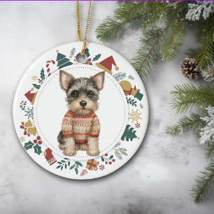 Schattigee Schnauzer Dog in Winter Sweater Kerst Keramisch Ornament