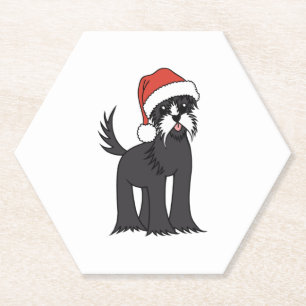 Schattigee Schnauzer Kersthond in Santa Hat Kartonnen Onderzetters