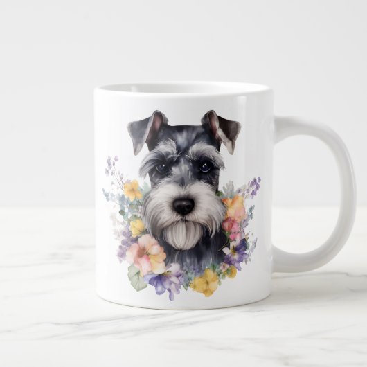 Schattigee Schnauzer met bloemenportret Grote Koffiekop (Rechts)