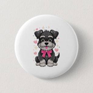 Schattigee Schnauzer met roze strik omringd door h Ronde Button 5,7 Cm