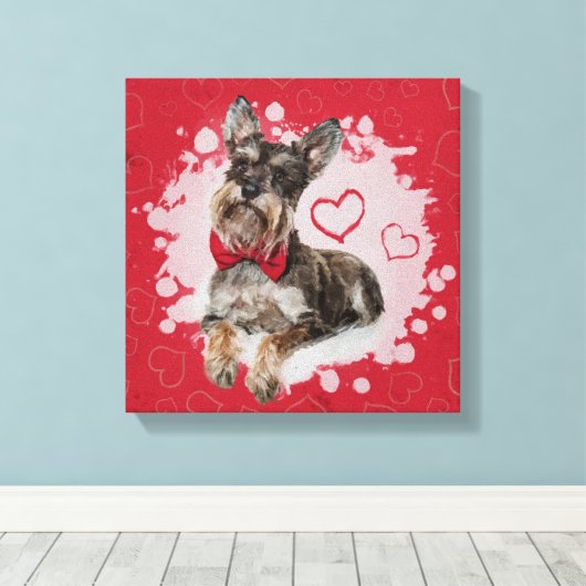 Schattigee Schnauzer op hartenpatroon Canvas Afdruk (Insitu (Houten vloer))