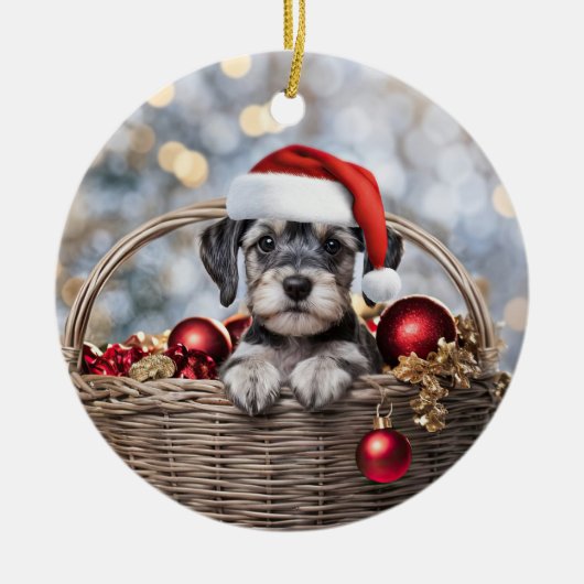 Schattigee Schnauzer Puppy Dog Kerstvakantie Keramisch Ornament (Voorkant)