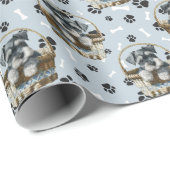 Schattigee Schnauzer Puppy in Basket Paw Print Cadeaupapier (Rol Hoek)