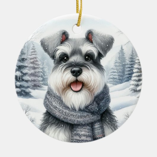 Schattigee Schnauzer Winter Wonderland Kerstmis Keramisch Ornament (Voorkant)