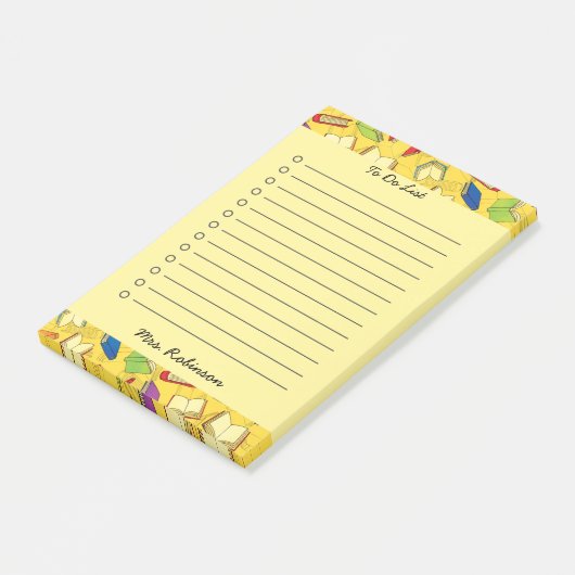 Schattigee schoolboeken leraar te doen lijst geel  post-it® notes (Schuin)