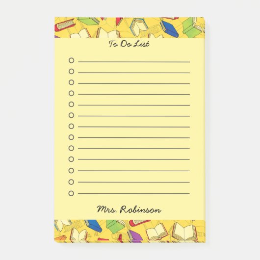 Schattigee schoolboeken leraar te doen lijst geel post-it® notes (Voorkant)