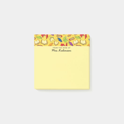 Schattigee schoolboeken Leraarsbureau Geel 3 x 3 Post-it® Notes (Voorkant)