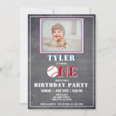 Schattigee schoolbord honkbal foto 1e verjaardag kaart (Voorkant)