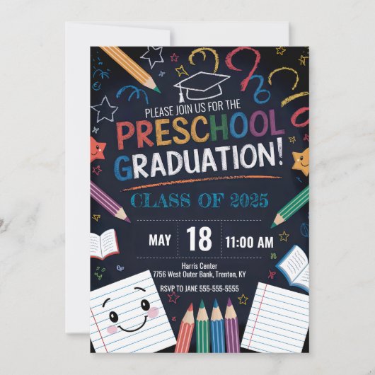 Schattigee schoolbord kleuterschool afstuderen cap kaart (Voorkant)