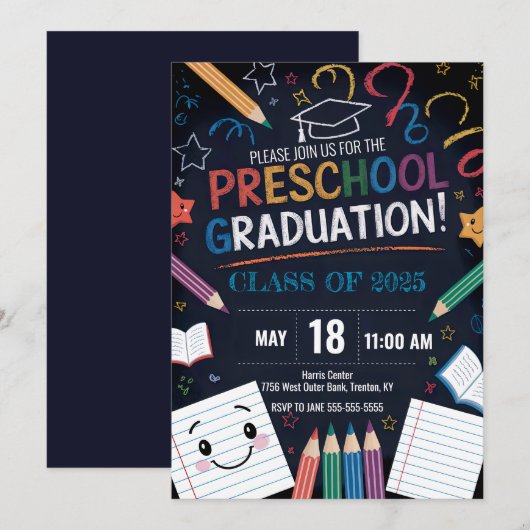 Schattigee schoolbord kleuterschool afstuderen cap kaart (Voorkant / Achterkant)