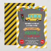 Schattigee schoolbus verjaardagsuitnodiging kaart (Voorkant / Achterkant)