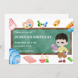 Schattigee schooljongen schoolbordverjaardag kaart