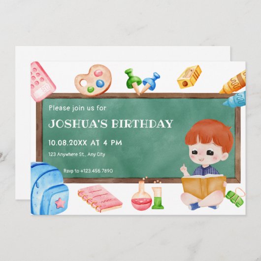 Schattigee schooljongen schoolbordverjaardag kaart (Voorkant / Achterkant)
