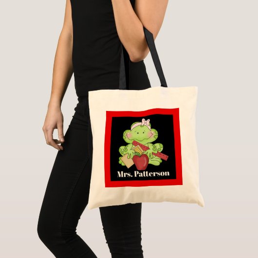 Schattigee schoolkikker voeg de naam van de leerkr tote bag (Voorkant (product))