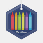 Schattigee schoolleraar Crayon gepersonaliseerde k Glas Ornament (Voorkant)