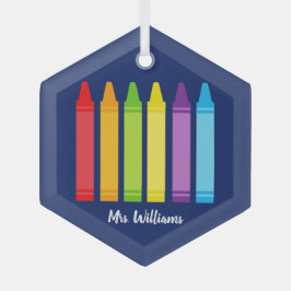 Schattigee schoolleraar Crayon gepersonaliseerde k Glas Ornament