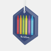 Schattigee schoolleraar Crayon gepersonaliseerde k Glas Ornament (Voorkant links)
