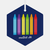 Schattigee schoolleraar Crayon gepersonaliseerde k Glas Ornament (Achterkant)