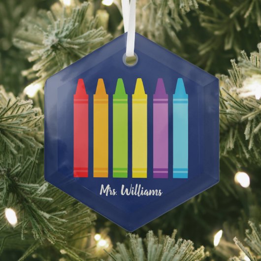 Schattigee schoolleraar Crayon gepersonaliseerde k Glas Ornament (Insitu)