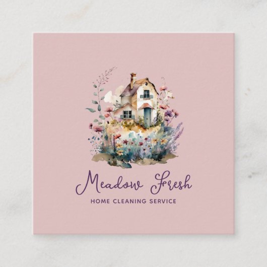 Schattigee schoonmaakdienst Floral Vierkante Visitekaartje (Voorkant)