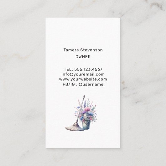 Schattigee schoonmaakdienst Floral Visitekaartje (Achterkant)