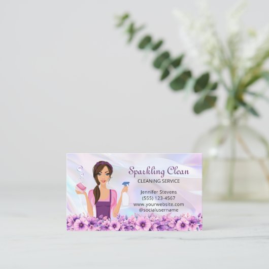 Schattigee schoonmaakdienst Maid QR CODE Visitekaartje (Staand voorkant)