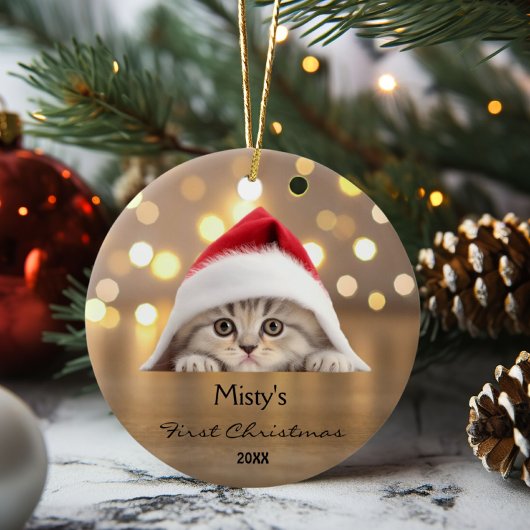 Schattigee Schotse Fold Cat Santa Hat Gold geperso Keramisch Ornament