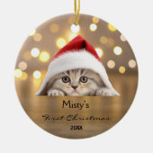 Schattigee Schotse Fold Cat Santa Hat Gold geperso Keramisch Ornament (Voorkant)