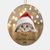 Schattigee Schotse Fold Cat Santa Hat Gold geperso Keramisch Ornament (Links)