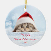 Schattigee Schotse Fold Cat Santa Hat Paw geperson Keramisch Ornament (Voorkant)