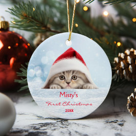 Schattigee Schotse Fold Cat Santa Hat Paw geperson Keramisch Ornament