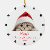 Schattigee Schotse Fold Cat Santa Hat Paw geperson Keramisch Ornament (Voorkant)