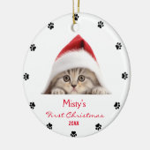 Schattigee Schotse Fold Cat Santa Hat Paw geperson Keramisch Ornament (Links)