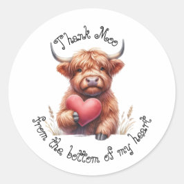 Schattigee Schotse Hoogland Koe dank u hart sticke Ronde Sticker