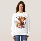 Schattigee Schotse Hoogland Koe Floral Trui (Voorkant volledig)