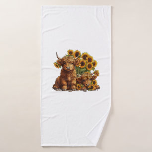 Schattigee Schotse Hoogland Koe Zonnebloem Moederd Badhanddoek