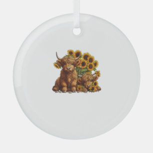 Schattigee Schotse Hoogland Koe Zonnebloem Moederd Glas Ornament