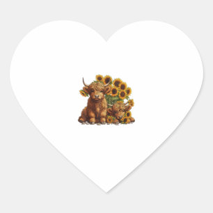 Schattigee Schotse Hoogland Koe Zonnebloem Moederd Hart Sticker