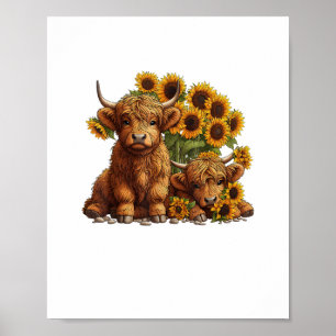 Schattigee Schotse Hoogland Koe Zonnebloem Moederd Poster