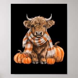 Schattigee Schotse Koe Gezellige Herfst Pompoen We Poster