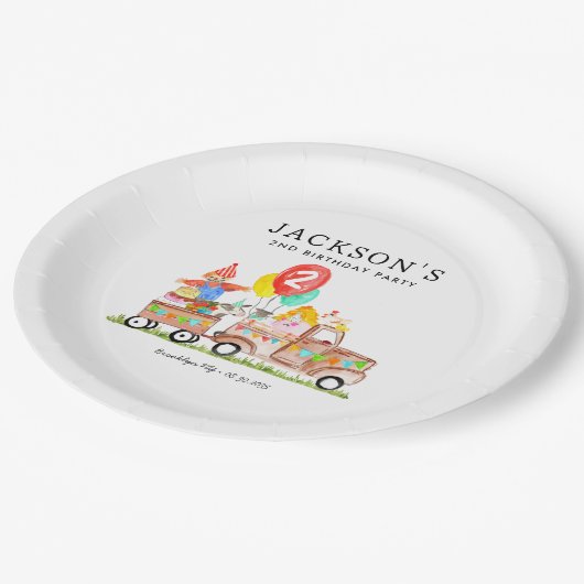 Schattigee Schuur Party Dieren Vrachtwagen Kinder  Papieren Bordje (Gekanteld)